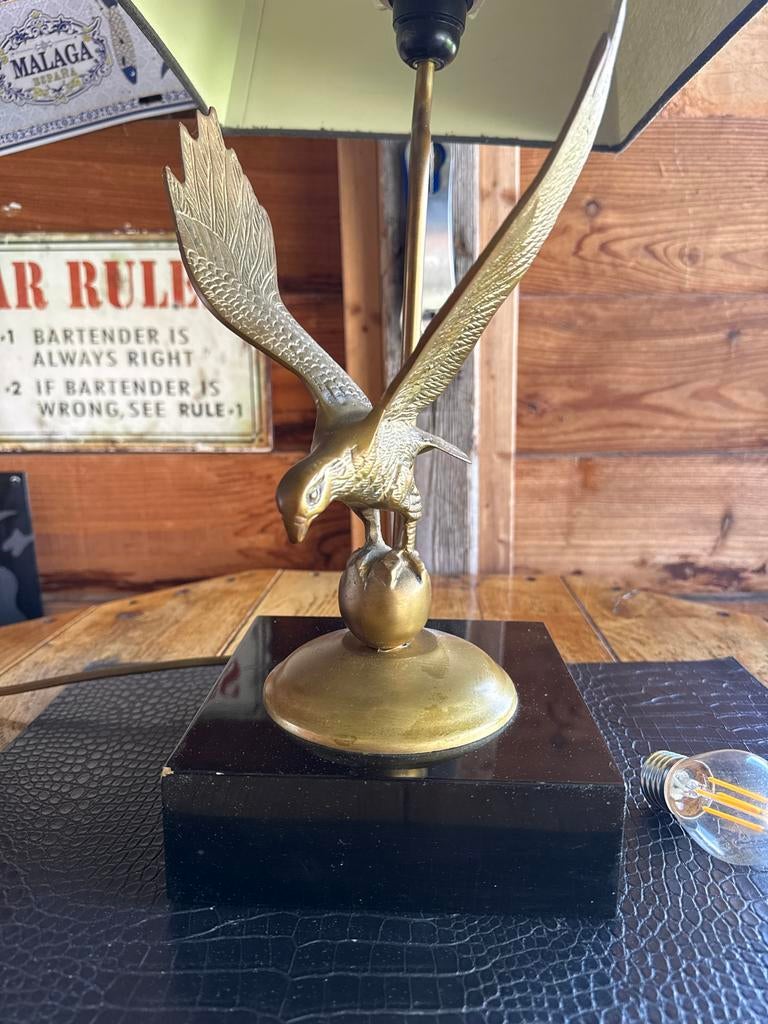 Vintage Tafellamp met Adelaar Beeld - Bronskleurig, Ophalen of Verzenden