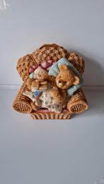 Leuke Beren Spaarpot in rieten stoel, Ophalen of Verzenden, Gebruikt, Overige materialen, Dier