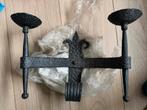 Zwarte smeedijzeren lamp / kandelaar voor twee kaarsen, Ophalen, Gebruikt, Zwart, Metaal