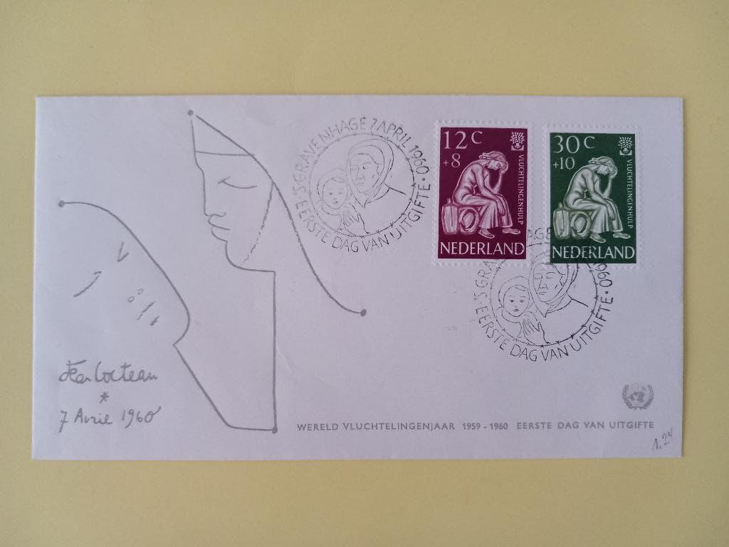 1960 Vluchtelingenzegels FDC E42 blanco met open klep e1, Postzegels en Munten, Verzenden, Onbeschreven, Nederland