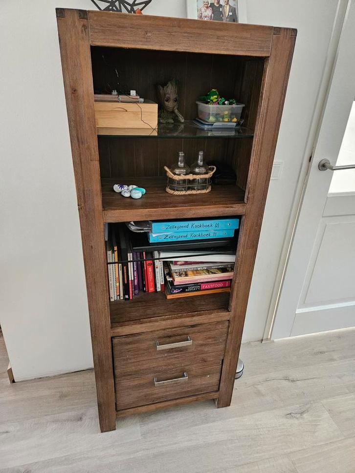 Acacia Boekenkast met 2 Lades - 152x60x35 cm, Huis en Inrichting, Kasten | Boekenkasten, Gebruikt, 50 tot 100 cm, 150 tot 200 cm