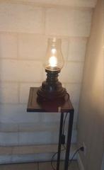 Vintage olielamp tafellamp met hout en koperkleur los glas, Ophalen of Verzenden, Glas, Minder dan 50 cm