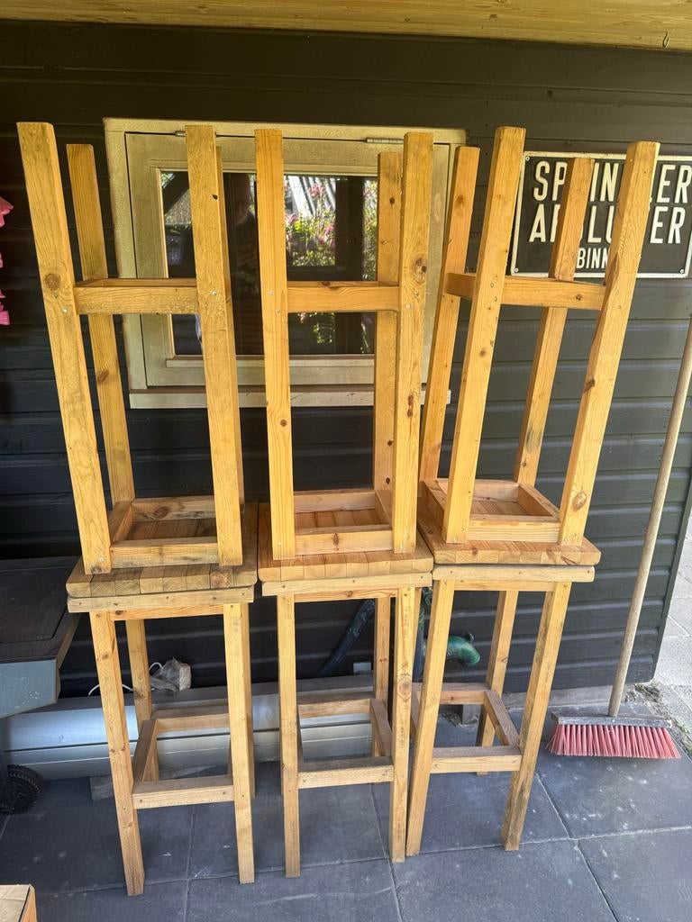 6 Barkrukken van onbehandeld hout, Huis en Inrichting, Barkrukken, Gebruikt, 90 cm of meer, Hout, 5 krukken of meer, Ophalen