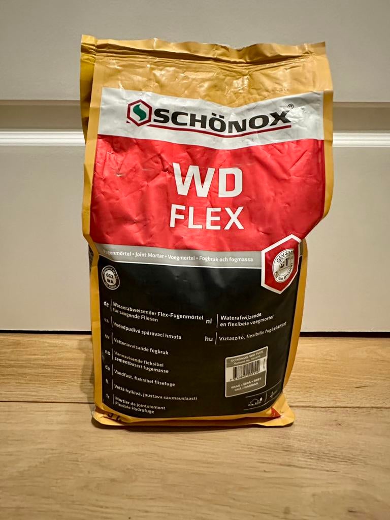 Schönox voegmortel WD Flex (4,6kg) grijs, Ophalen, Gebruikt