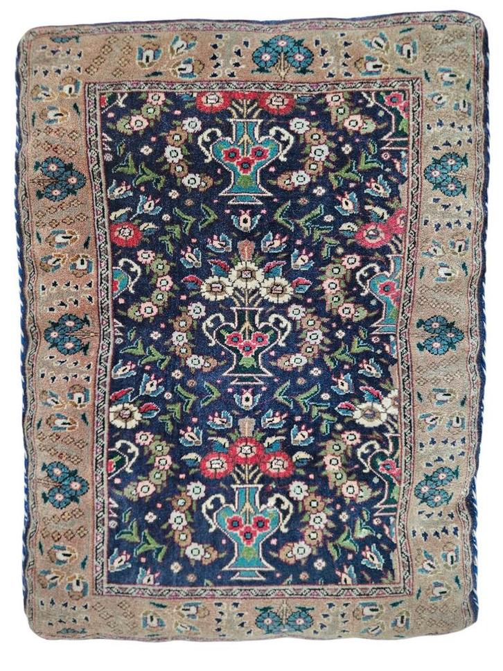 Handmade Persian wool Tabriz cushion floral blue 61x88x13cm, Huis en Inrichting, Stoffering | Tapijten en Kleden, Gebruikt, 50 tot 100 cm