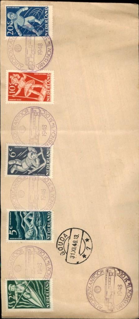 Autopostkantoor Gouda - Kinderzegels - 1948, Postzegels en Munten, Ophalen of Verzenden, Envelop