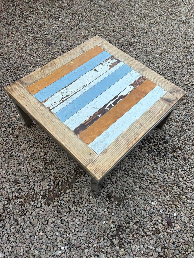 Robuuste Steigerhouten Salon Tafel 1x1, Huis en Inrichting, Tafels | Salontafels, Gebruikt, Vierkant, Minder dan 50 cm, Overige houtsoorten