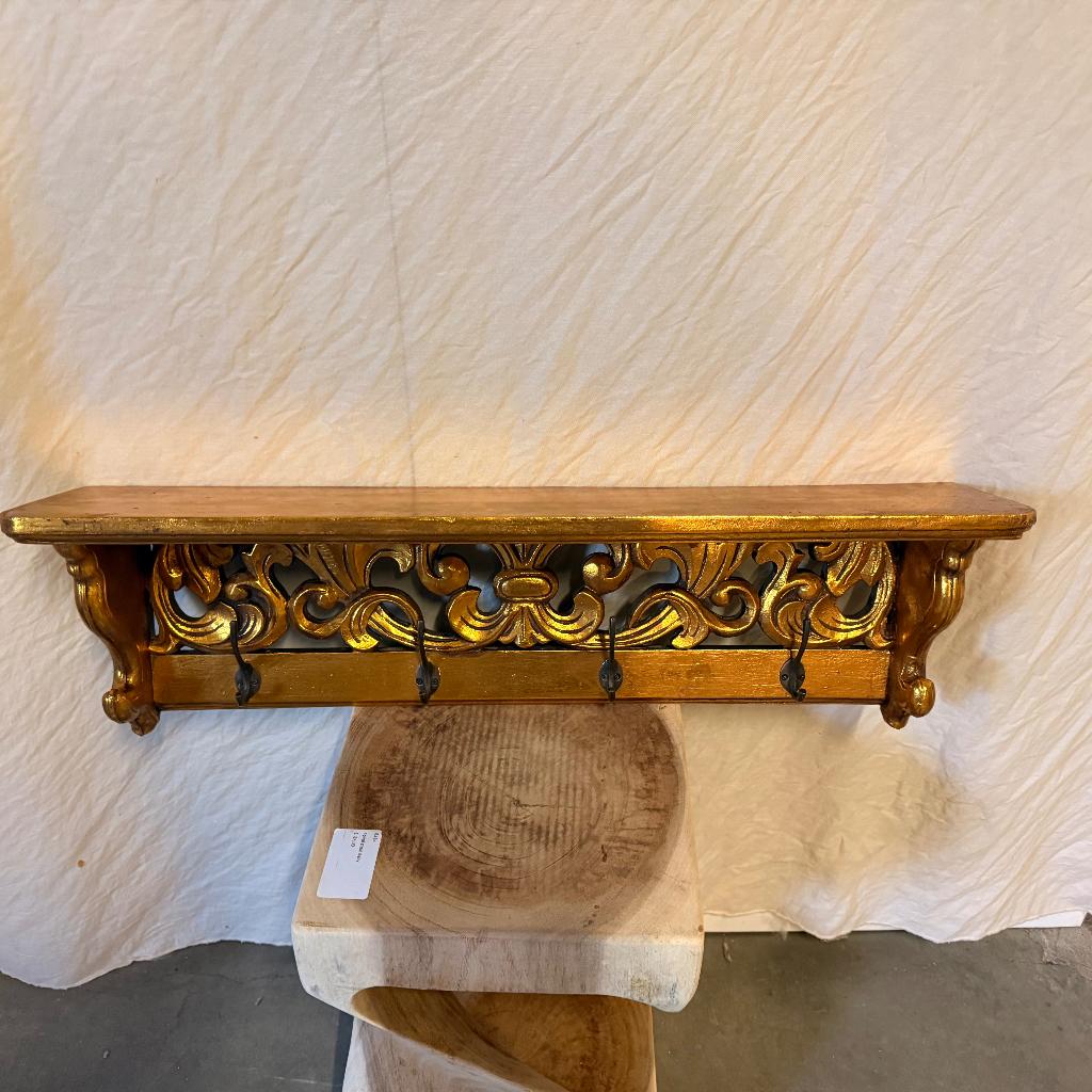 Brocante houten kapstok  - 75 cm – goud - bij TTM Wonen