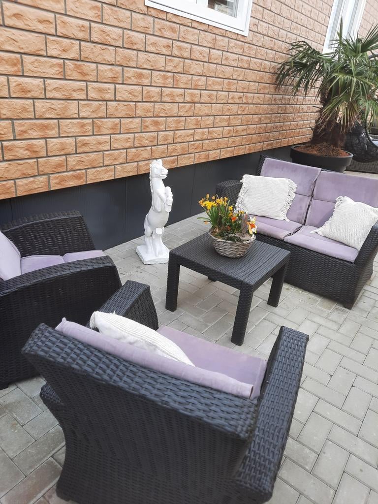 Bankje met 2 stoelen tafeltje en kussens, Tuin en Terras, Tuinsets en Loungesets, Ophalen of Verzenden, 2 zitplaatsen