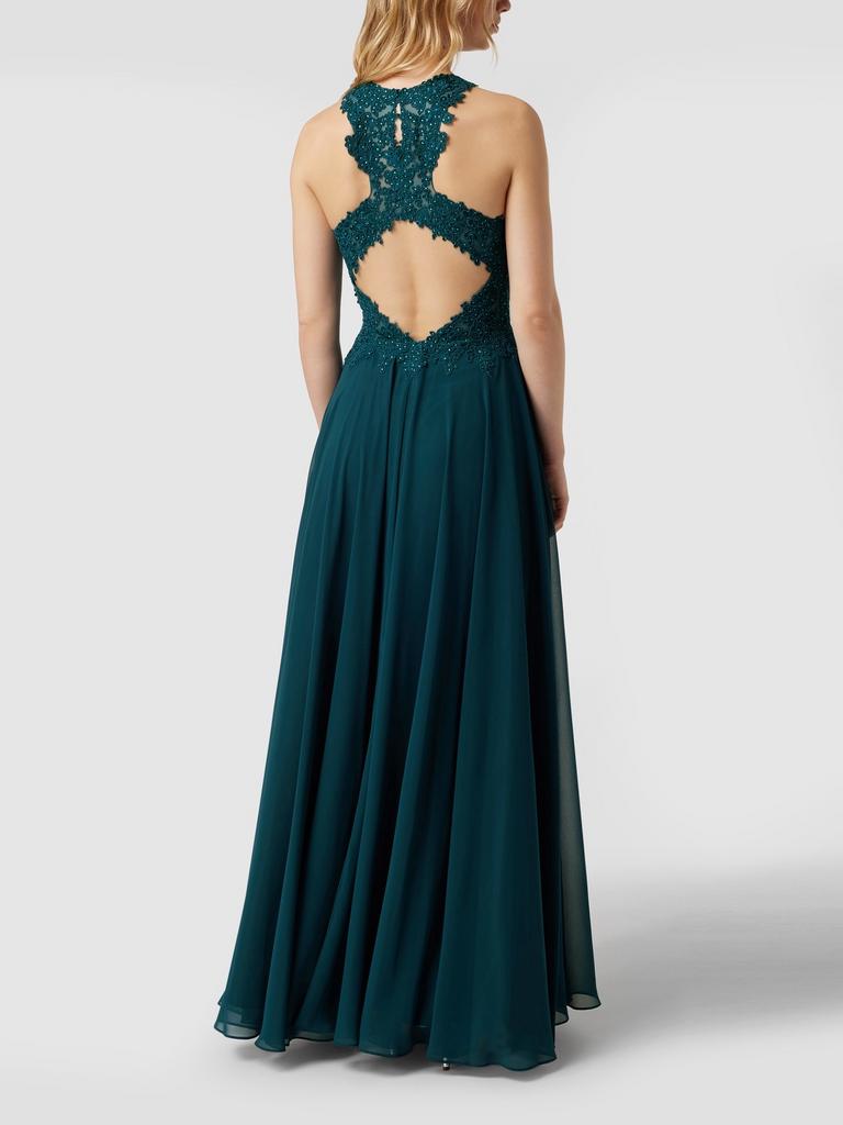 Prachtige galajurk merk Mascara petrol open rug valt 38-40, Kleding | Dames, Jurken, Zo goed als nieuw, Maat 38/40 (M), Groen