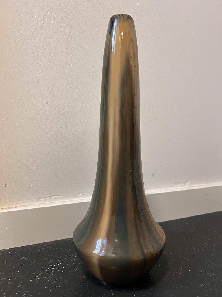 vintage vaas keramiek groen bruin, Antiek en Kunst, Ophalen of Verzenden