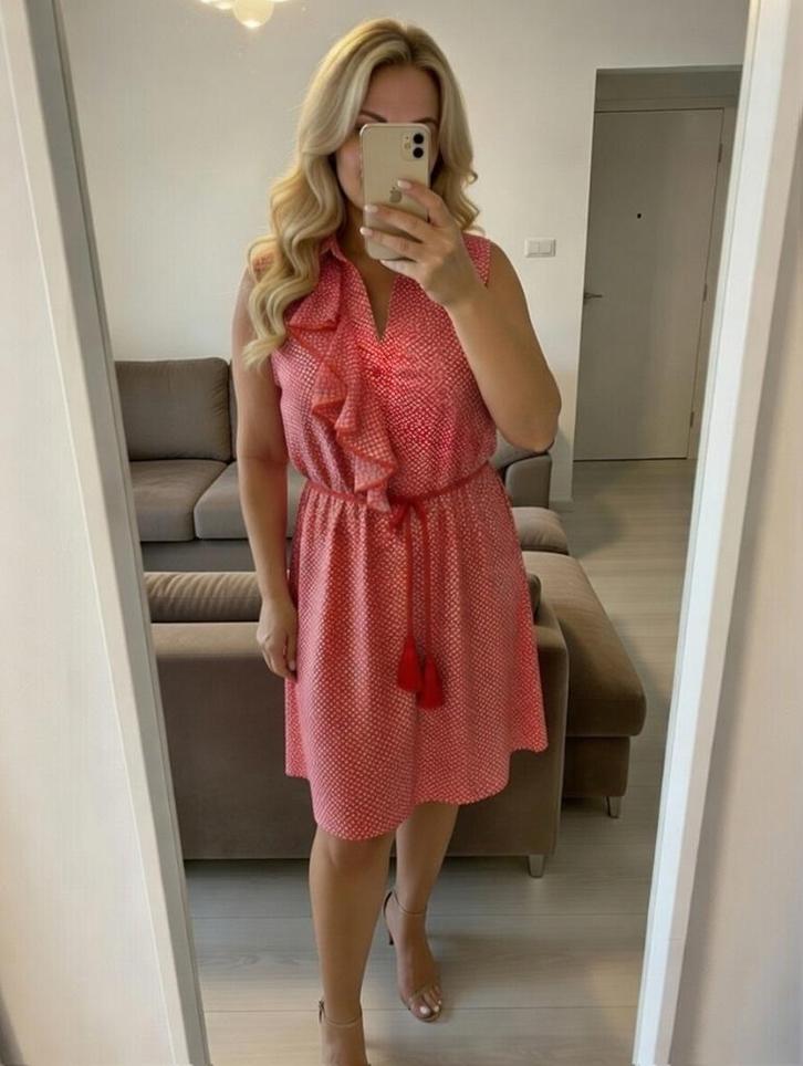 Jurk K-Design xl, Kleding | Dames, Jurken, Zo goed als nieuw, Maat 46/48 (XL) of groter, Rood, Onder de knie, Ophalen of Verzenden