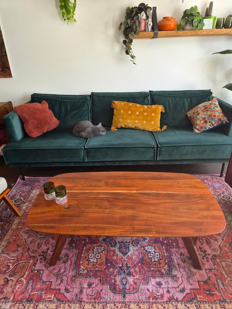 Houten salontafel kleur Walnoot- Ovaal design, Huis en Inrichting, Tafels | Salontafels, Ophalen, 100 tot 150 cm, 50 tot 100 cm