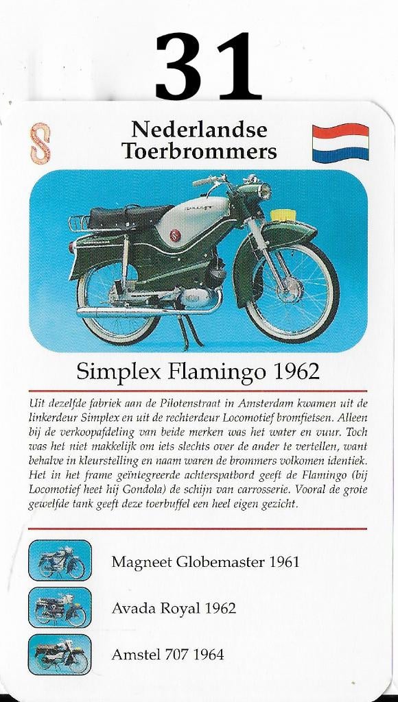 Verzamelkaartje 31 bromfiets simplex flamingo ( 1962 ), Ophalen of Verzenden, Zo goed als nieuw