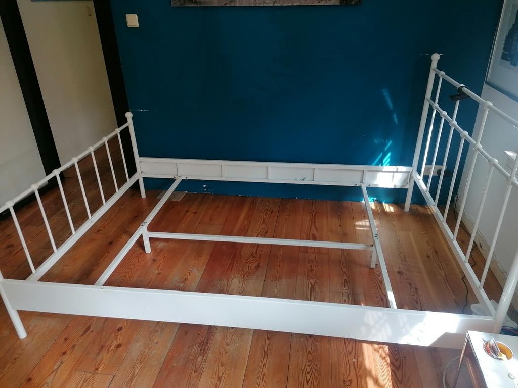 Ikea ijzeren bedframe 140x200, Ophalen, Gebruikt, Wit, Tweepersoons