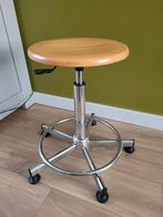 Vintage stalen teken - schilders kruk met houten zitting, Ophalen, In hoogte verstelbaar, Gebruikt, IJzer