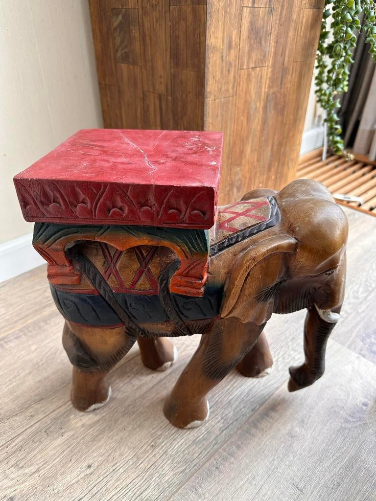 Vintage Houten Olifant - Plantenstandaard / Krukje, Huis en Inrichting, Tafels | Bijzettafels, Ophalen, Minder dan 45 cm, Minder dan 55 cm