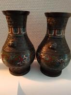 Oude Japanse 2 champagnevazen, Ophalen of Verzenden, Brons