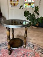 Vintage rokerstafeltje met glazen blad bijzettafel, Ophalen of Verzenden