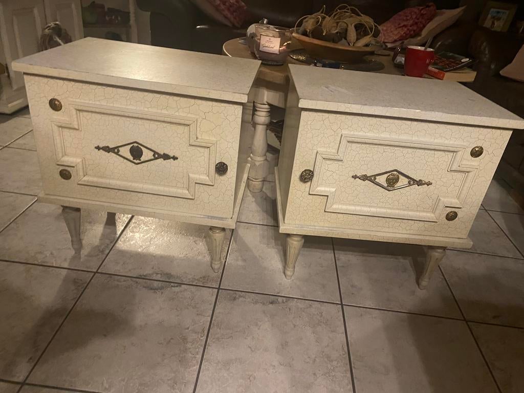 Vintage nachtkastjes met craquelé verf( 35€/2), Ophalen, Gebruikt, 55 tot 70 cm, 45 tot 65 cm