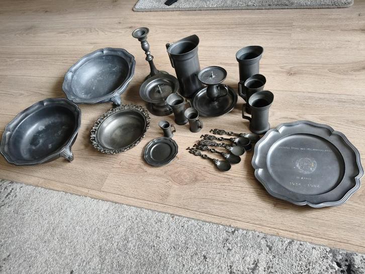 Grote collectie tin met engeltjes stempel +/- 12kg, Antiek en Kunst, Antiek | Tin, Ophalen of Verzenden