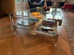 Stijlvolle Plexiglas Salontafel met Metalen Details, Ophalen, Kunststof, Gebruikt, 75 cm of meer