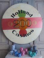 Vintage houten casino fiche reclame Holland Casino ø 60 cm, Ophalen of Verzenden, Gebruikt, Reclamebord