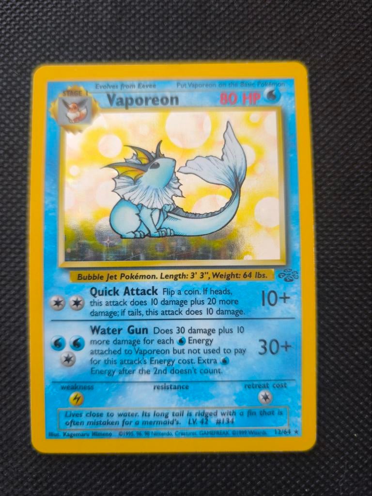 Vaporeon 12/64 Jungle Holo - Pokémon Kaart, Ophalen of Verzenden, Gebruikt, Losse kaart, Foil