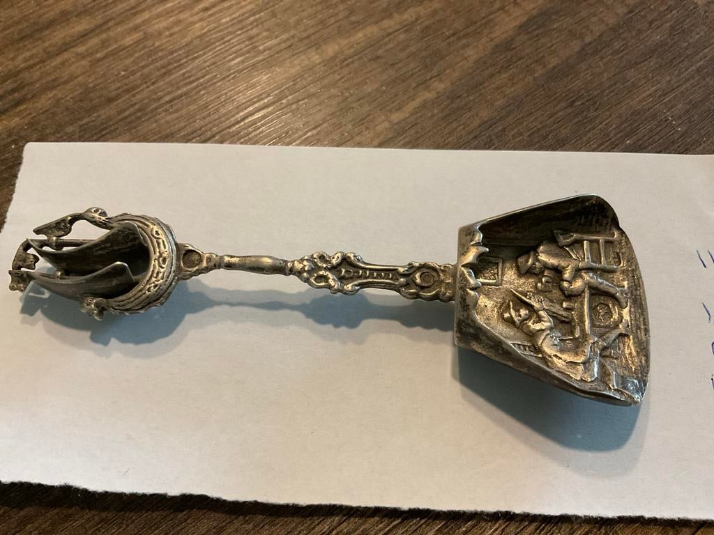 Antieke zilveren lepel met scheepsmotief, Ophalen of Verzenden