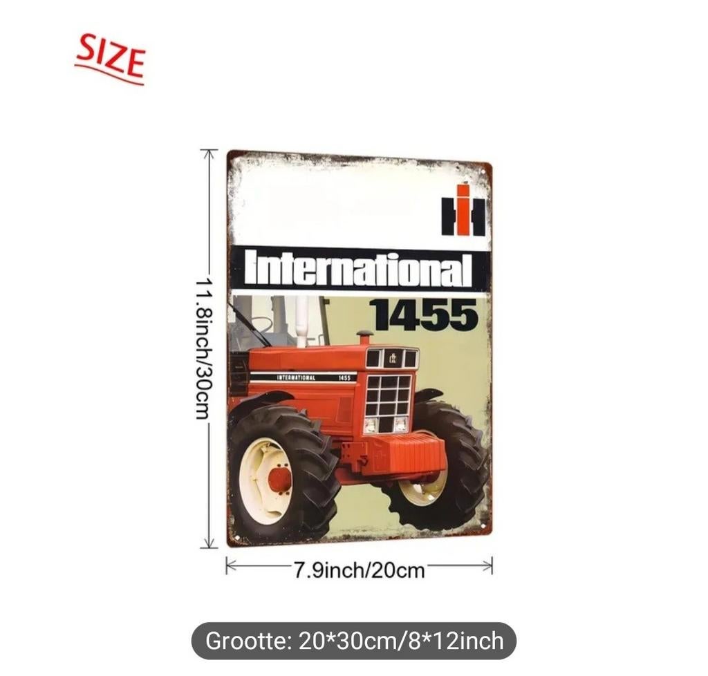 Vintage metalen bord International 1455 tractor, Ophalen of Verzenden, Nieuw, Reclamebord
