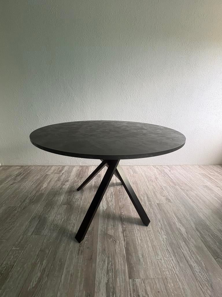 Ronde tafel 105 cm antraciet, Ophalen, 100 tot 150 cm, Rond, Zo goed als nieuw