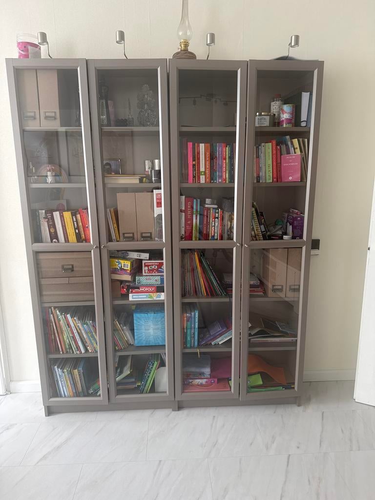 2x Boekenkast met verlichting en glazen deuren, Huis en Inrichting, Kasten | Boekenkasten, Ophalen, 200 cm of meer, 50 tot 100 cm