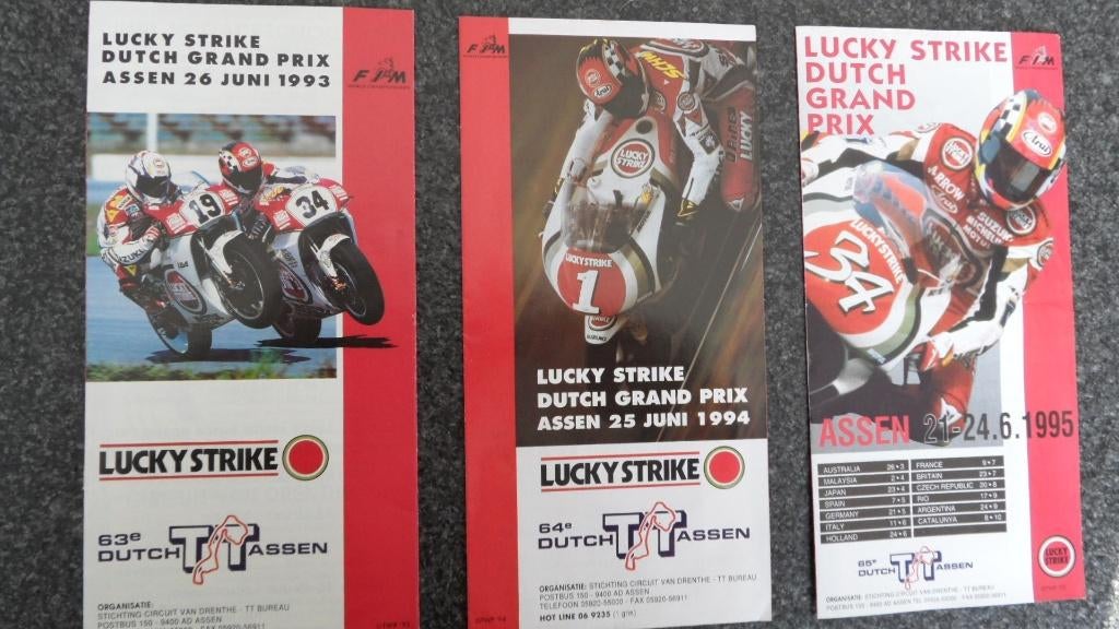 TT Assen motorwegrace flyers 3 x 1993 - 1994 en 1995, Verzenden, Zo goed als nieuw, Motoren