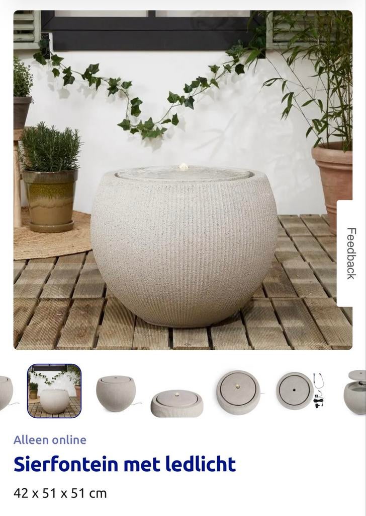 Sierfontein met LED-licht - 42 x 51 x 51 cm, Ophalen, Nieuw, Overige materialen, Fontein