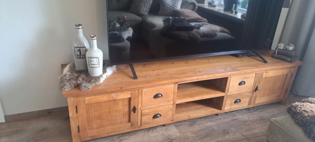 Teak houten tv kast, Ophalen of Verzenden, 50 tot 75 cm, 200 cm of meer