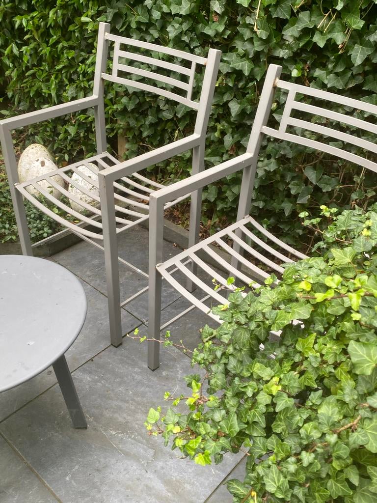 6 zware, metalen tuinstoelen, Ophalen, Gebruikt, Metaal
