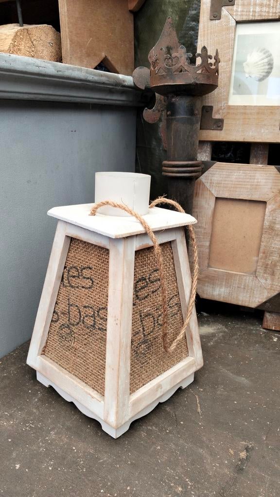 Brocante houten windlicht wit, Antiek en Kunst, Ophalen of Verzenden