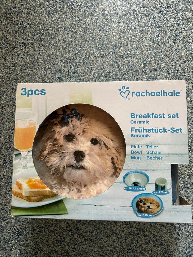 Porselein servies met hond - Steun KWF Alpe d'Huzes, Ophalen of Verzenden, Zo goed als nieuw, Overige stijlen, Porselein