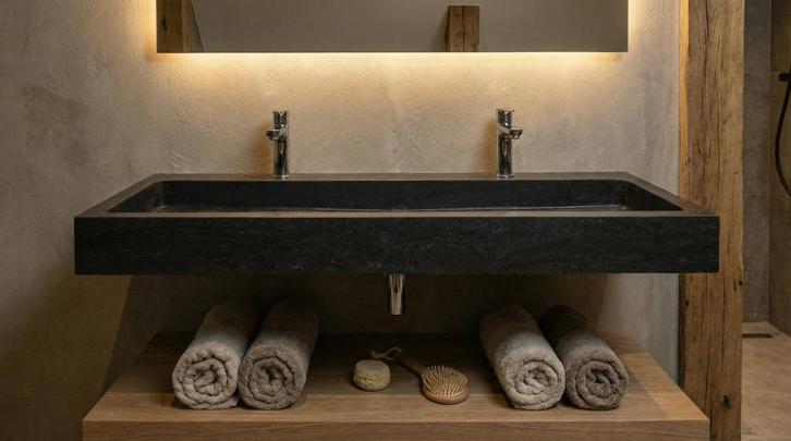 Luxe natuurstenen wastafel, Huis en Inrichting, Badkamer | Badkamermeubels, Nieuw, Wasbak of Wastafel, Minder dan 100 cm, 100 tot 150 cm