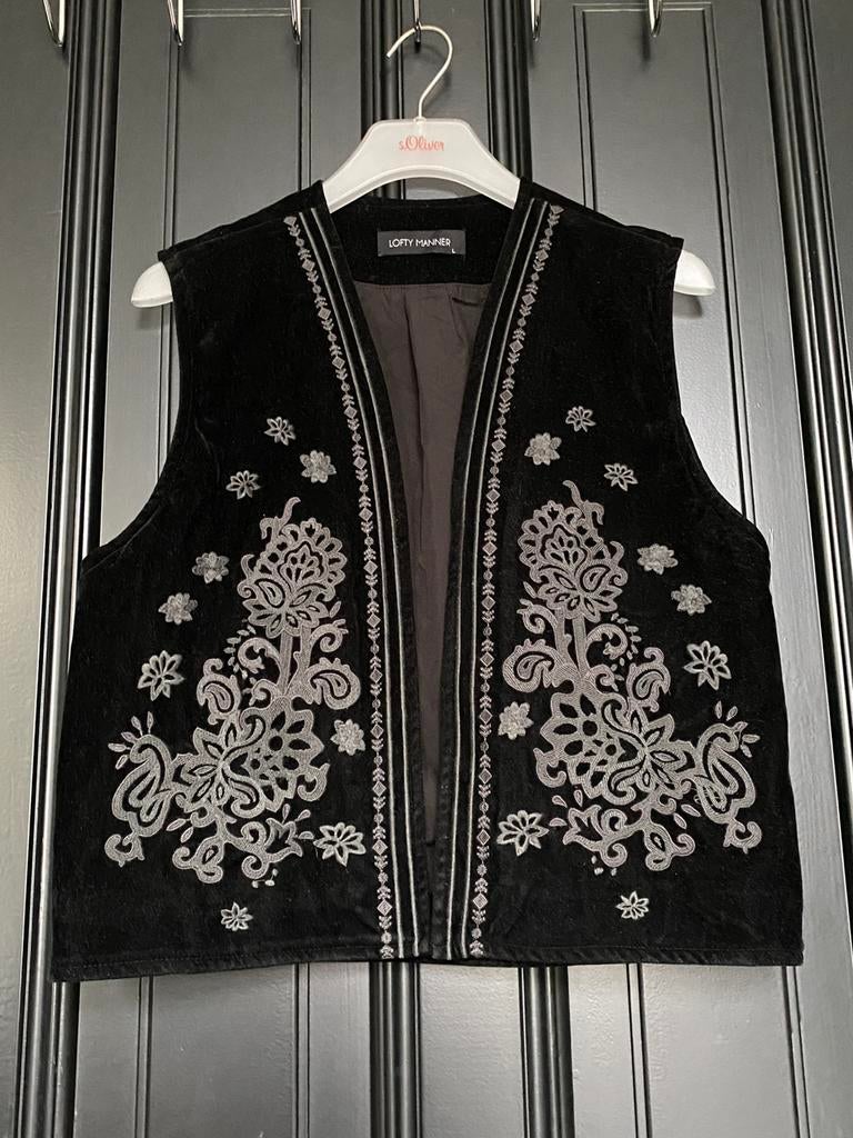 Lofty Manner geborduurd vest zwart fluweel, boho etnische, Ophalen of Verzenden, Zo goed als nieuw, Maat 42/44 (L), Zwart
