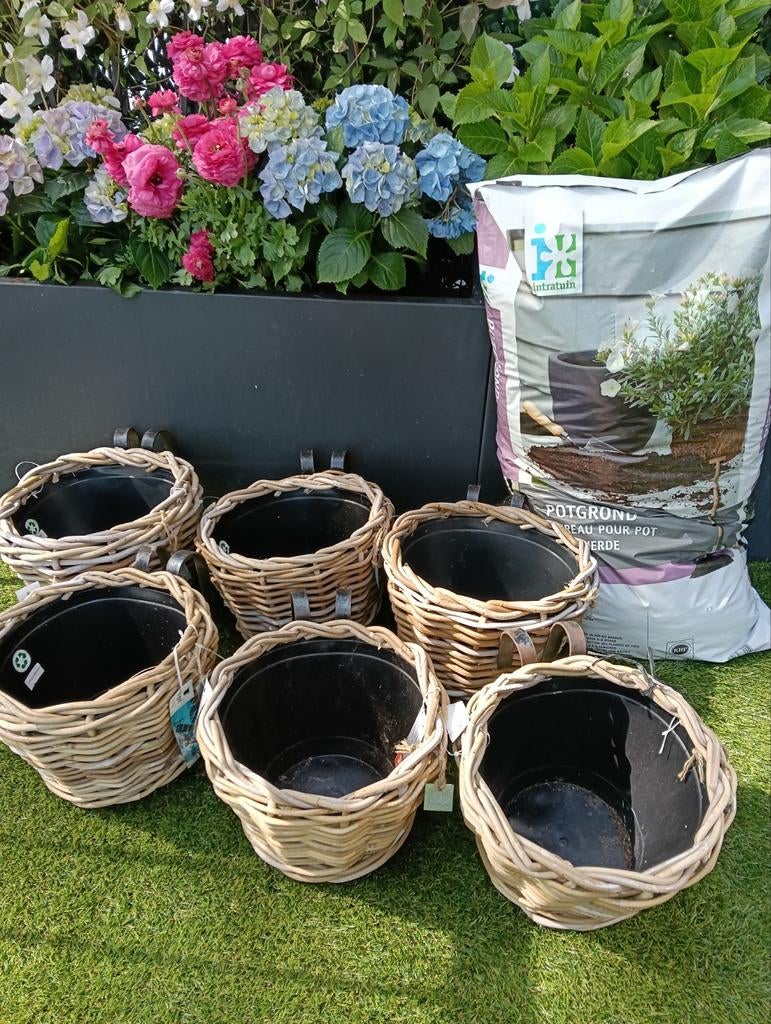 6 plantenpotten met zak potgrond, Ophalen, Kunststof, Balkon, Nieuw