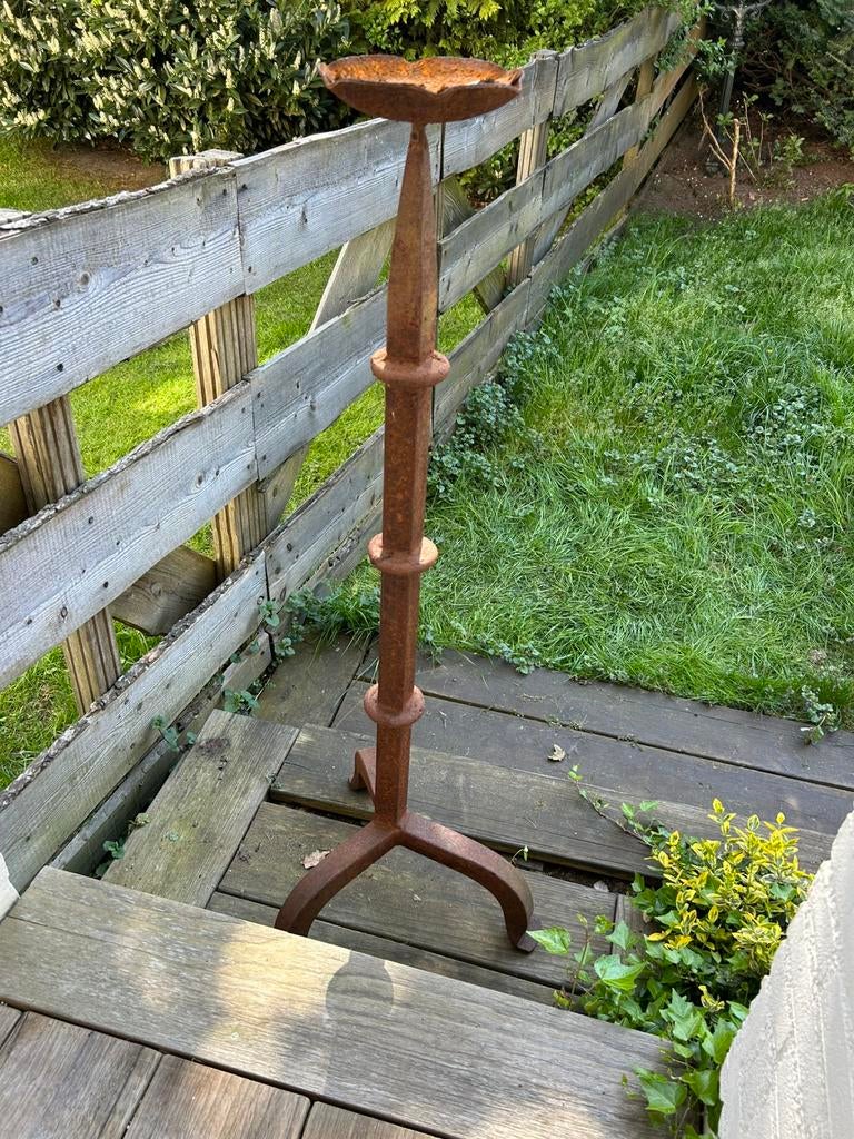 Vintage Metalen Kandelaar - Zeer Zwaar - 1.22m, Antiek en Kunst, Ophalen, Overige materialen