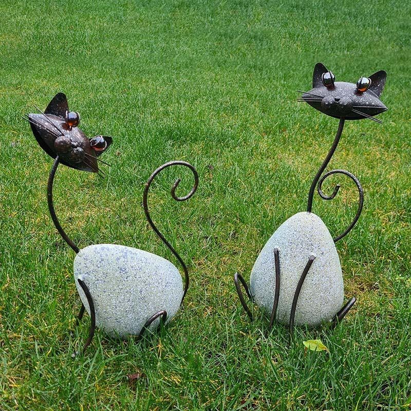 KATTENPAAR VAN METAAL EN STEENLOOK VOOR TUIN EN BALKON, Ophalen, Nieuw, Metaal, Dierenbeeld