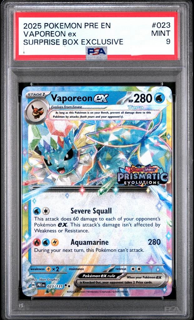 2025 Pokemon Vaporeon EX Prismatic Evolutions PSA 9, Hobby en Vrije tijd, Verzamelkaartspellen | Pokémon, Ophalen of Verzenden