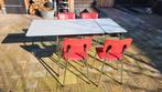 Vintage Formica Eettafel met 4 Rode PVC Stoelen, Huis en Inrichting, Tafels | Eettafels, Gebruikt, 100 tot 150 cm, Rechthoekig