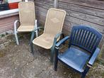 Drie tuinstoelen, twee van rotan en één van plastic, Tuin en Terras, Ophalen, Gebruikt, Rotan