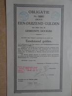 Obligatie 1000 gulden Gemeente Dockum. 1932, Ophalen of Verzenden, Voor 1920, Obligatie of Lening