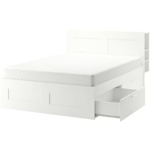 Ikea Brimnes bed met hoofdbord matras en lattenbodems, Lattenbodem, 85 tot 100 cm, Gebruikt, Ophalen of Verzenden