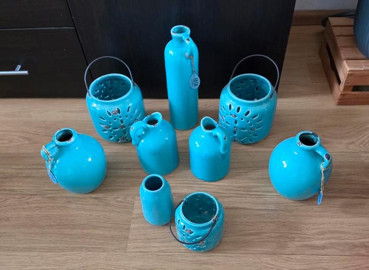 Vazen en windlichten H&S Collection - Turquoise set, Huis en Inrichting, Woonaccessoires | Vazen, Zo goed als nieuw, Overige kleuren