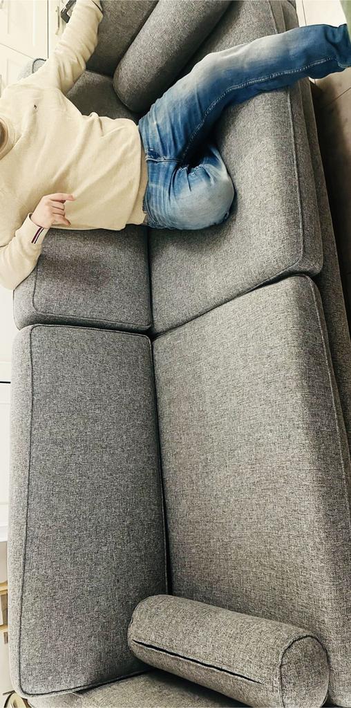 Gratis: Comfortabele grijze bank - Ophalen in Delft, Huis en Inrichting, Banken | Bankstellen, 250 tot 300 cm, Hoekbank, 75 tot 100 cm